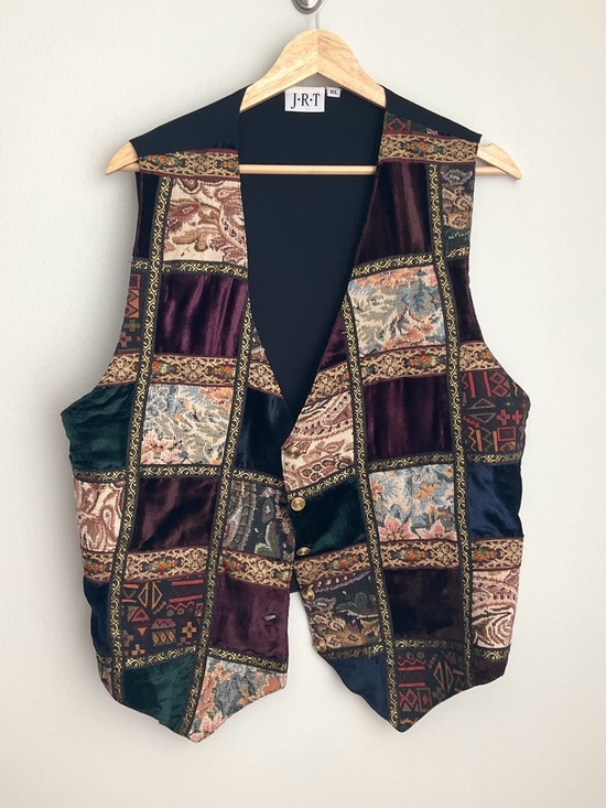 J.R.T Jackets & Blazers - J.R.T Patchwork Velvet Vest XL in Burgundy & Green